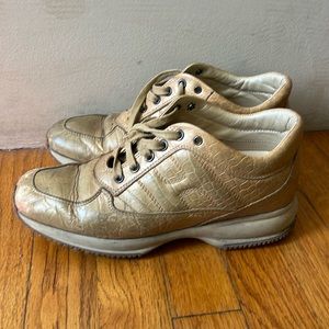 Hogan gold croc embossed sneakers